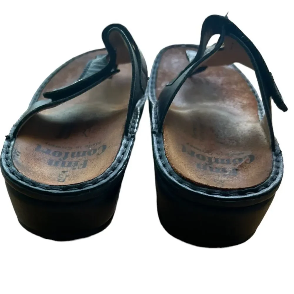 Finn Comfort Calmasino  Black Leather Buckle Adjustable Walking Sandals Sz 43
